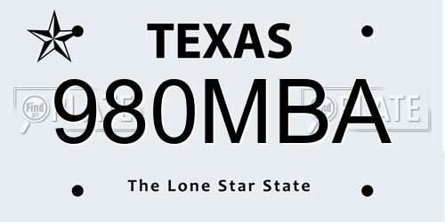 980MBA Texas License Plate