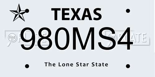 980MS4 Texas License Plate