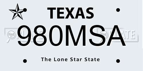 980MSA Texas License Plate