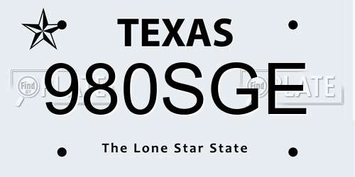 980SGE Texas License Plate