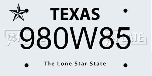 980W85 Texas License Plate