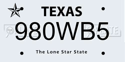 980WB5 Texas License Plate