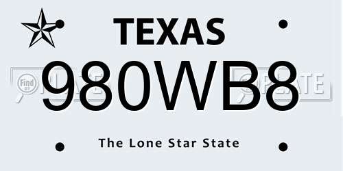 980WB8 Texas License Plate