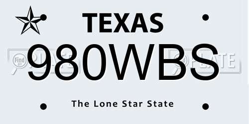 980WBS Texas License Plate