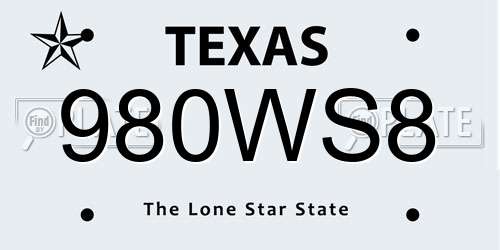 980WS8 Texas License Plate