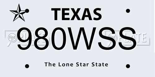 980WSS Texas License Plate