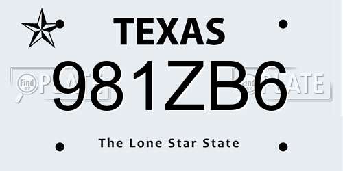981ZB6 Texas License Plate