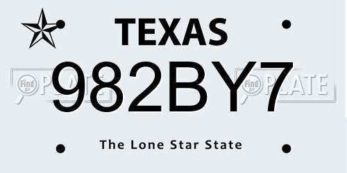 982BY7 Texas License Plate