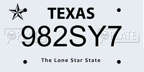 982SY7 Texas License Plate