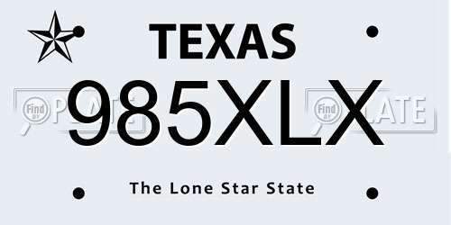985XLX Texas License Plate