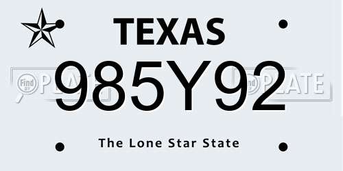 985Y92 Texas License Plate