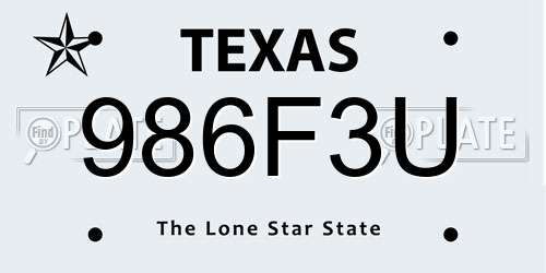 986F3U Texas License Plate