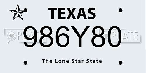 986Y80 Texas License Plate