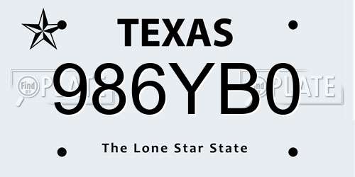 986YB0 Texas License Plate