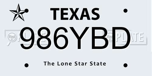 986YBD Texas License Plate