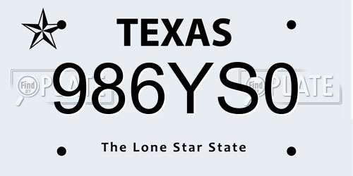 986YS0 Texas License Plate
