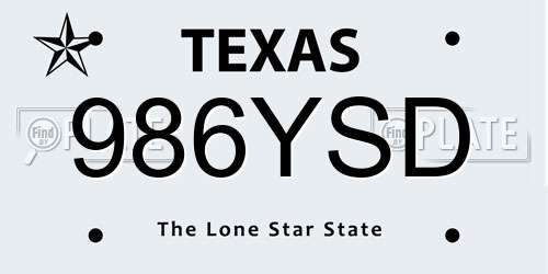 986YSD Texas License Plate