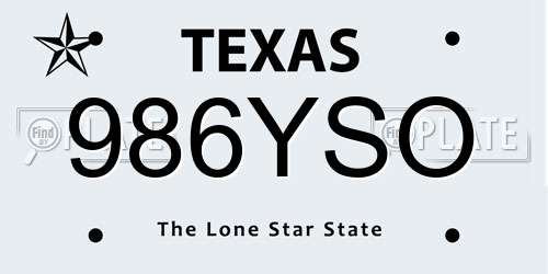 986YSO Texas License Plate