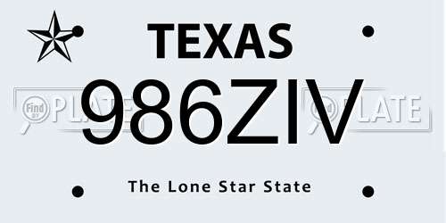 986ZIV Texas License Plate