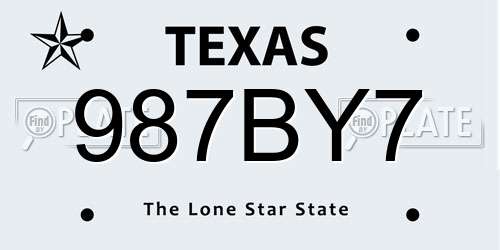 987BY7 Texas License Plate