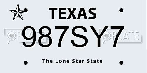 987SY7 Texas License Plate