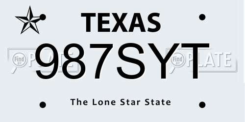 987SYT Texas License Plate