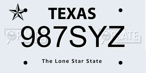 987SYZ Texas License Plate