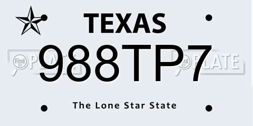 988TP7 Texas License Plate