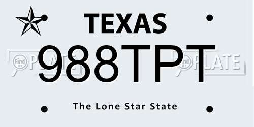 988TPT Texas License Plate
