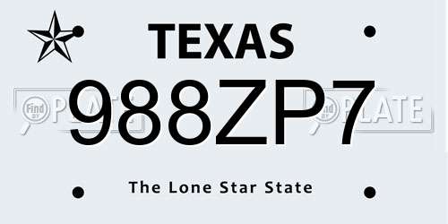 988ZP7 Texas License Plate