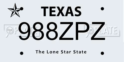 988ZPZ Texas License Plate