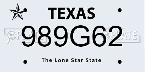 989G62 Texas License Plate