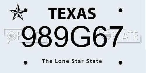 989G67 Texas License Plate
