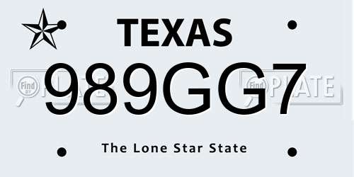 989GG7 Texas License Plate