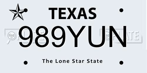 989YUN Texas License Plate