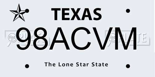 98ACVM Texas License Plate