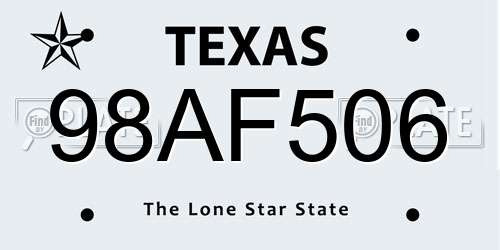 98AF506 Texas License Plate
