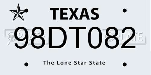 98DT082 Texas License Plate