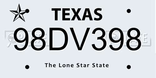 98DV398 Texas License Plate