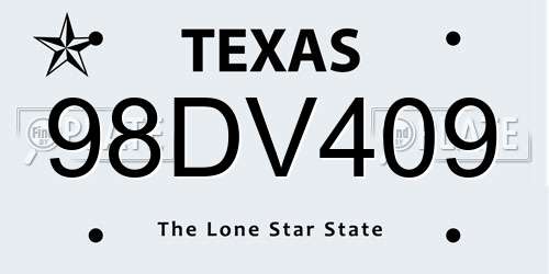 98DV409 Texas License Plate