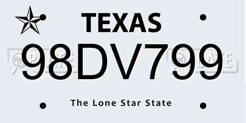 98DV799 Texas License Plate