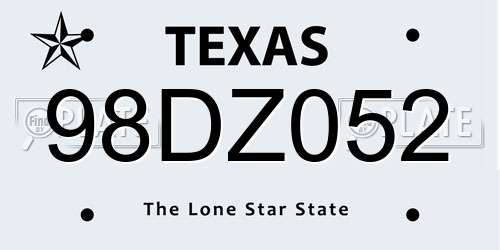 98DZ052 Texas License Plate