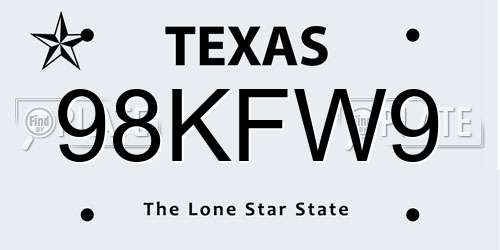 98KFW9 Texas License Plate