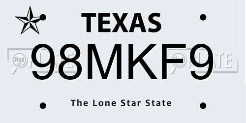 98MKF9 Texas License Plate