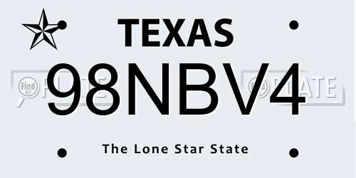 98NBV4 Texas License Plate