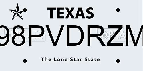 98PVDRZM Texas License Plate