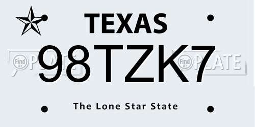 98TZK7 Texas License Plate