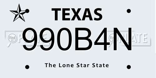 990B4N Texas License Plate