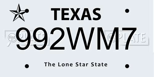992WM7 Texas License Plate