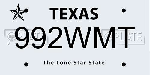 992WMT Texas License Plate